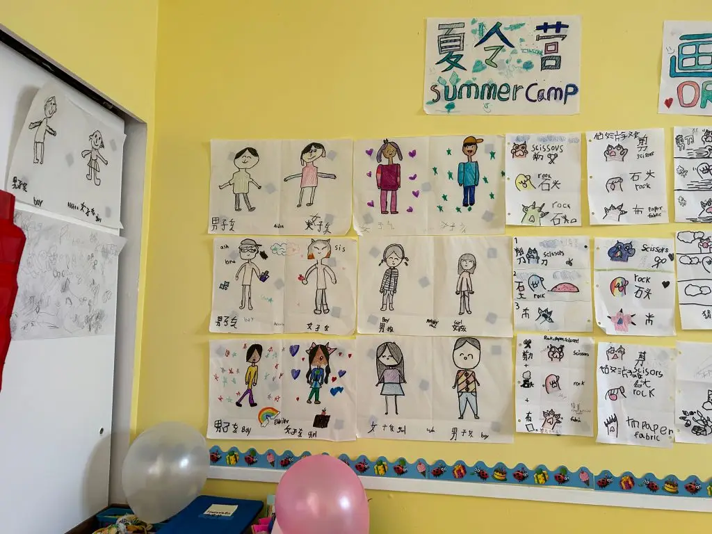 Mandarin summer camp student artwork display